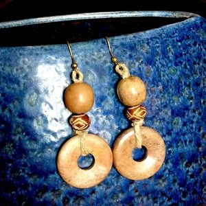 🐞 Natural Stone, wood and hemp bead earrings